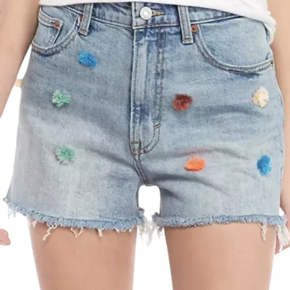 Lucky Brand Denim Lucky Pins Pom Pom Jean Cut Off Shorts size 12 size 31